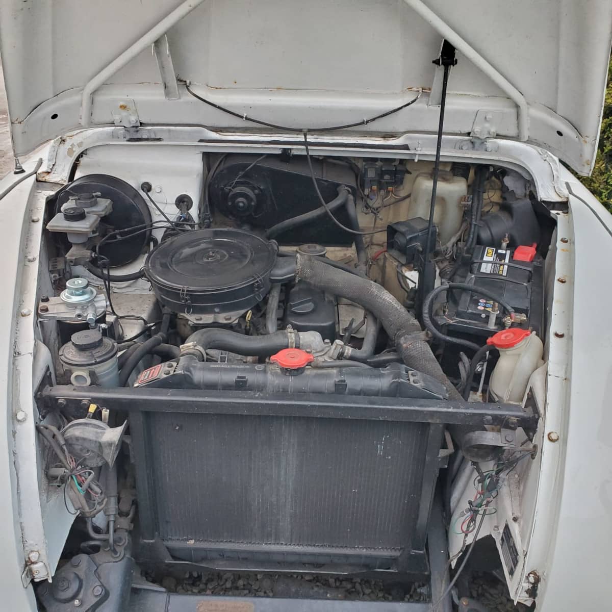 radiateur et compartiment moteur sous capot levé taxi anglais blanc